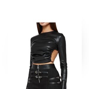 Manière De Voir Vegan Leather Backless Top Black Sz. 2 NWT